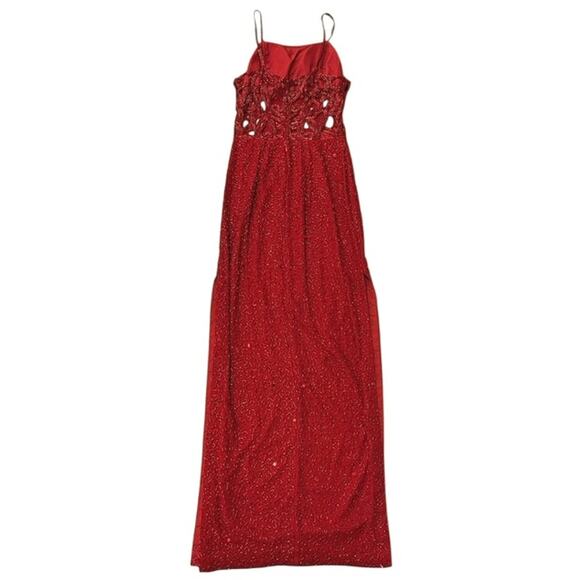 Sean Collection 100% Silk Beaded Cut Out Vintage Evening Dress Red EUC Small - Picture 2 of 8